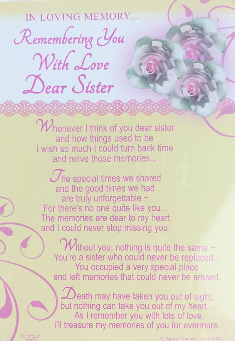 In Loving Memory - Remembering You With Love Dear Sister - Grave/Graveside Memorial Card - hanrattycraftsgifts.co.uk