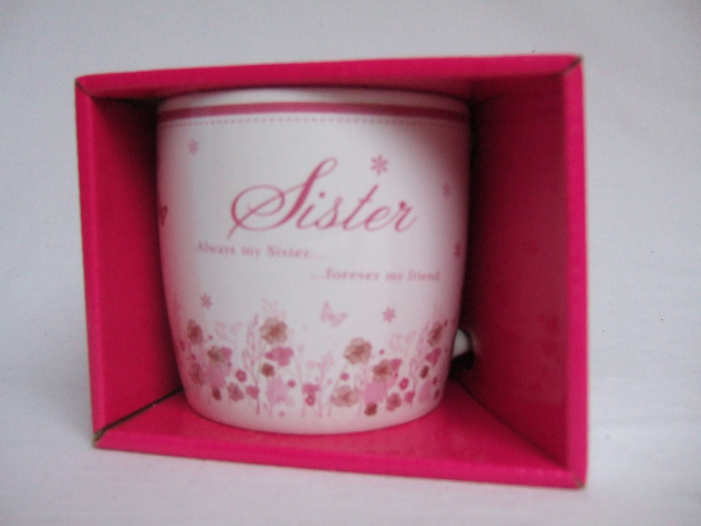 "Sister" Pink Floral Sentimental Mug With Presentation Box - hanrattycraftsgifts.co.uk