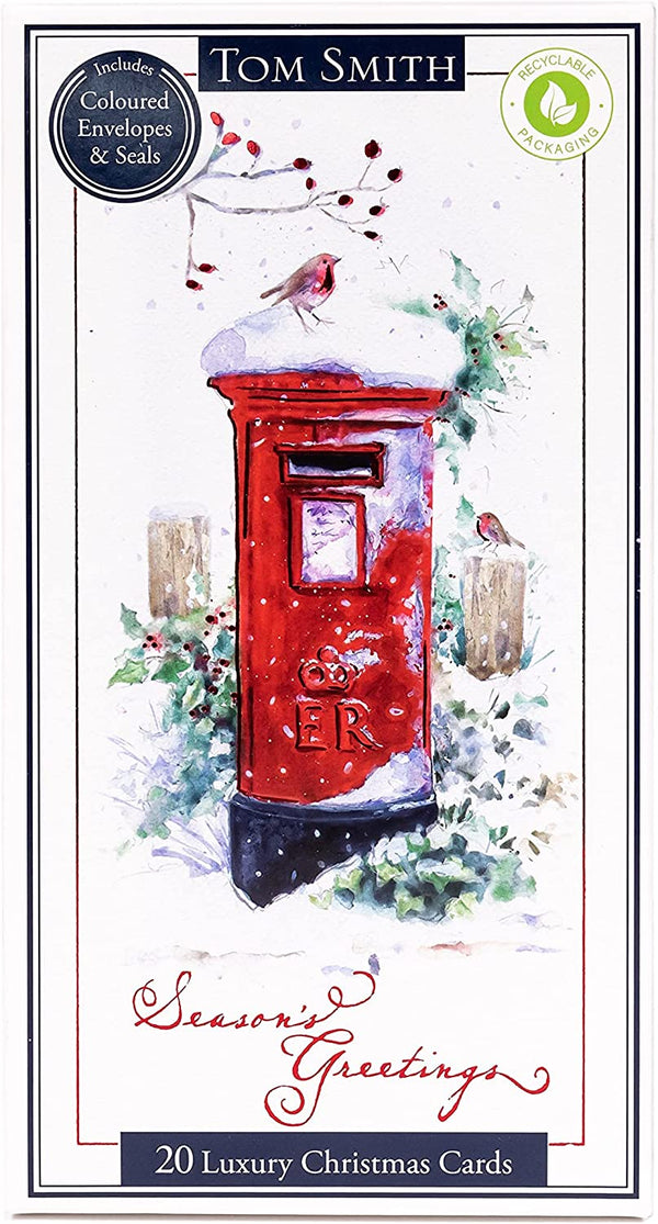 Tom Smith - Luxury Slim Postbox - Christmas Cards Multipack, Stunning Postbox Scene