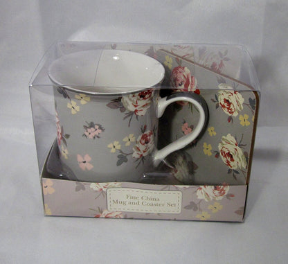 Vintage Floral Mug and Coaster Boxed Set by Jennifer Rose - hanrattycraftsgifts.co.uk