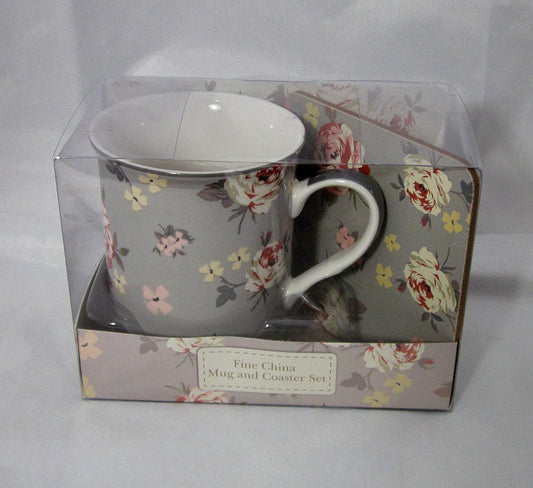 Vintage Floral Mug and Coaster Boxed Set by Jennifer Rose - hanrattycraftsgifts.co.uk