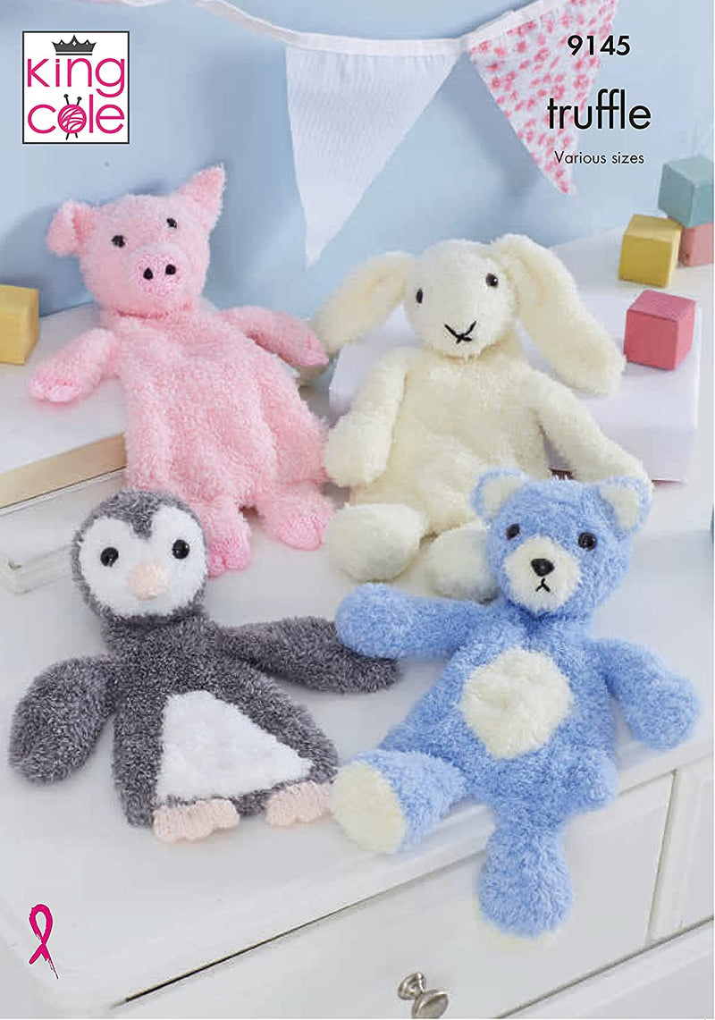 King Cole 9145 Knitting Pattern Animal Flat Snuggle Toys in Truffle