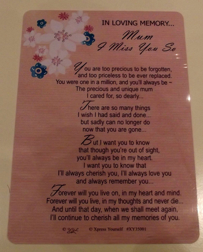 Mum Graveside Memory Card. In Loving Memory Mum I Miss you So. Mum Mother's Day Graveside Memory Card - hanrattycraftsgifts.co.uk