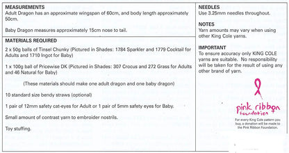 King Cole 9051 Knitting Pattern Toy Dragons in Tinsel Chunky and Pricewise DK - hanrattycraftsgifts.co.uk