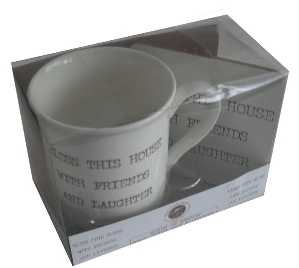 Word Of Wisdom Mug & Coaster Boxed Set - Bless This House With Friends And Laughter - hanrattycraftsgifts.co.uk
