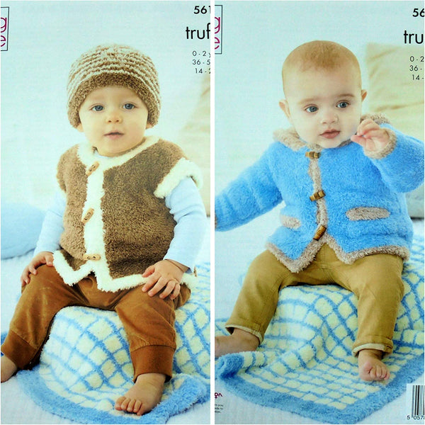 King Cole 5618 Knitting Pattern Babies Jacket Gilet Hat and Blanket in Truffle DK