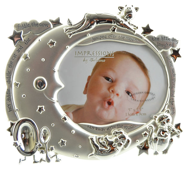Juliana 18cm Silver Plated Baby Photo Frame "Hey Diddle Diddle" - hanrattycraftsgifts.co.uk
