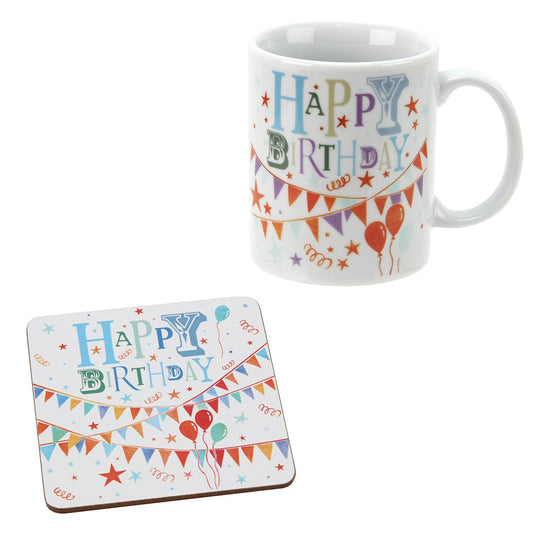 Happy Birthday ! Funky Gift Set Mug and Cork coaster - hanrattycraftsgifts.co.uk