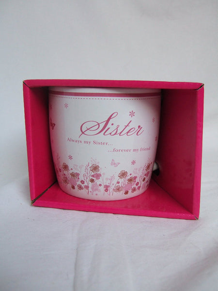 "Sister" Pink Floral Sentimental Mug With Presentation Box - hanrattycraftsgifts.co.uk