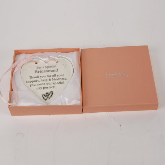 Special Bridesmaid Porcelain Hanging Heart Plaque Wedding Thank You Gift - hanrattycraftsgifts.co.uk
