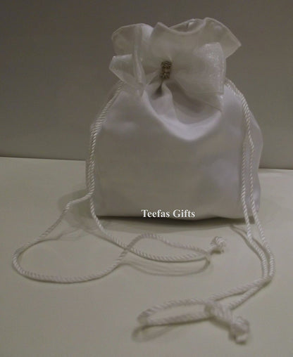 White Matt Satin Wedding Bridal Bag - White Matt Satin Holy Communion Dolly Bag. - hanrattycraftsgifts.co.uk