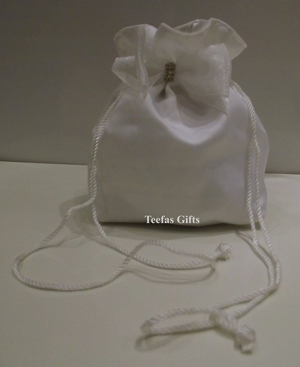 White Matt Satin Wedding Bridal Bag - White Matt Satin Holy Communion Dolly Bag. - hanrattycraftsgifts.co.uk