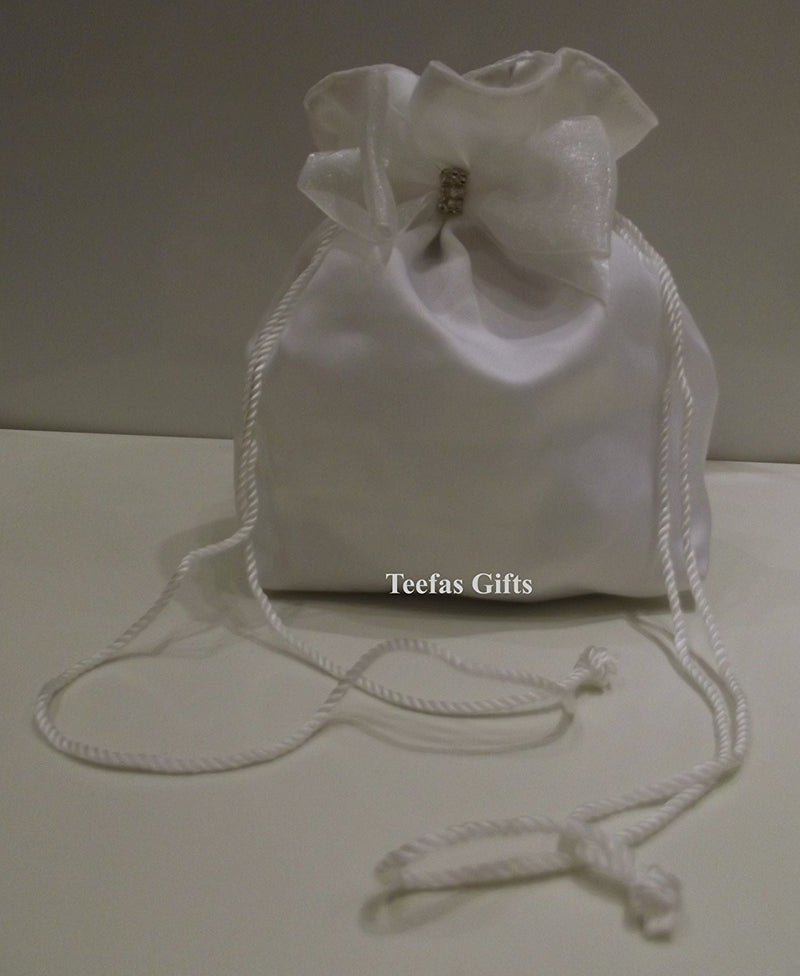 White Matt Satin Wedding Bridal Bag - White Matt Satin Holy Communion Dolly Bag. - hanrattycraftsgifts.co.uk