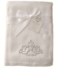 Baby White Silver God Bless Doves and Cross Wrap Blanket 100cm x 75cm approx - hanrattycraftsgifts.co.uk