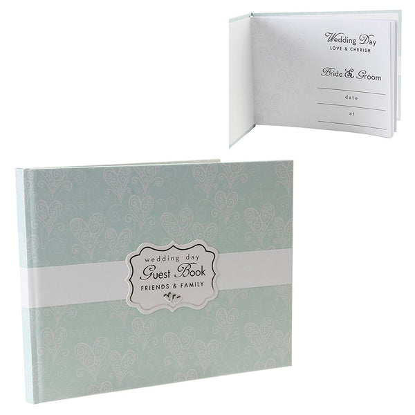 Love & Cherish Collection Green Pearlised Paperwrap Wedding Guest Book - hanrattycraftsgifts.co.uk