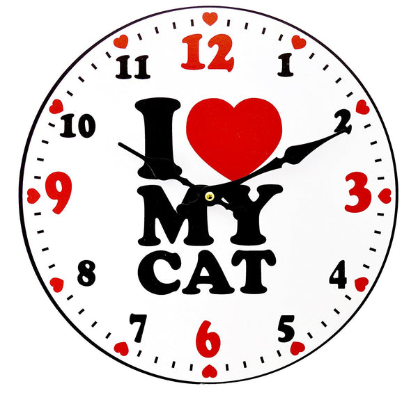 I Love my Cat Bold Bright 30cm Quartz Wall Clock - hanrattycraftsgifts.co.uk