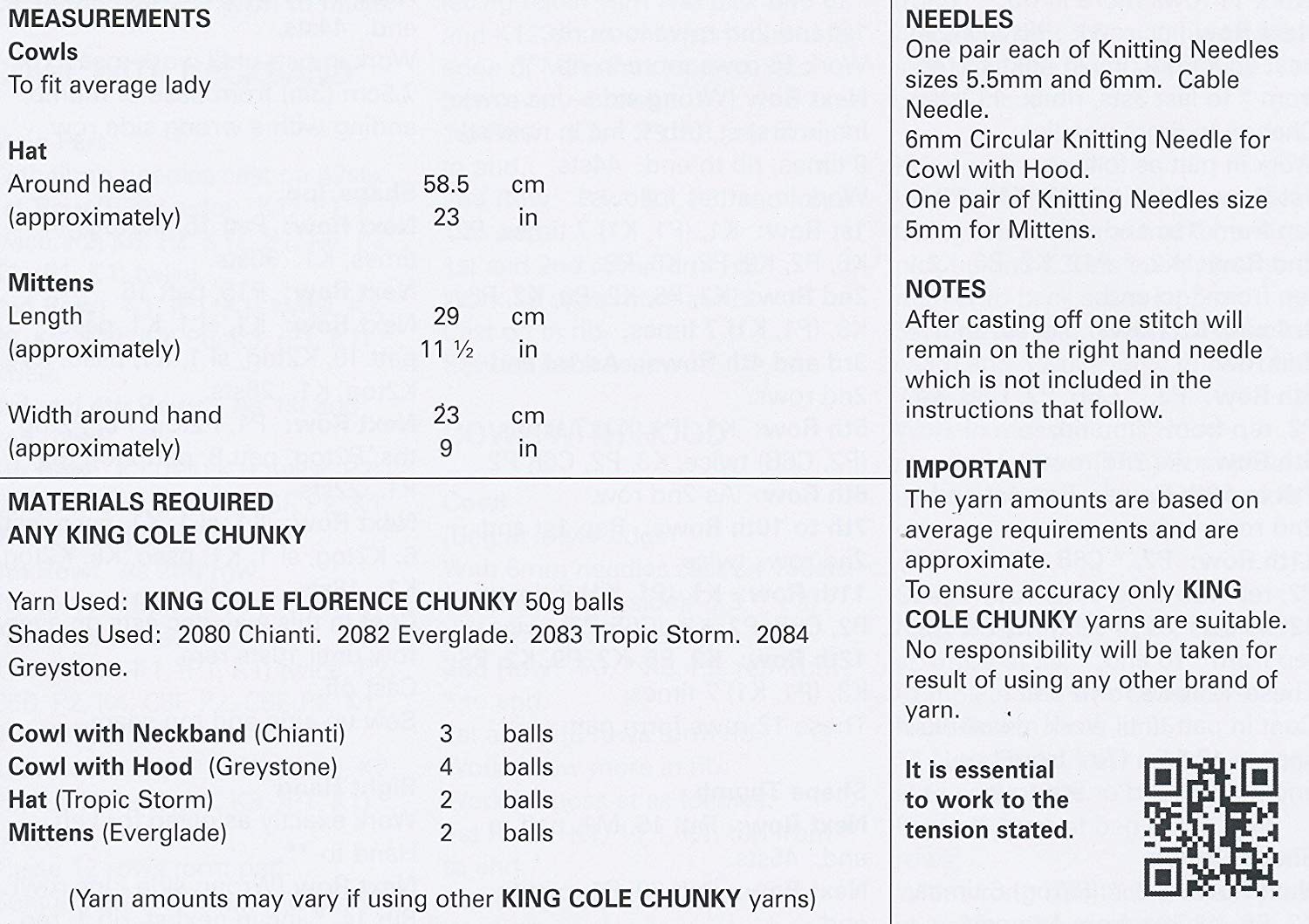 King Cole Ladies Knitting Pattern Womens Accessories Cowls Hat Mittens Florence Chunky (4298) - hanrattycraftsgifts.co.uk