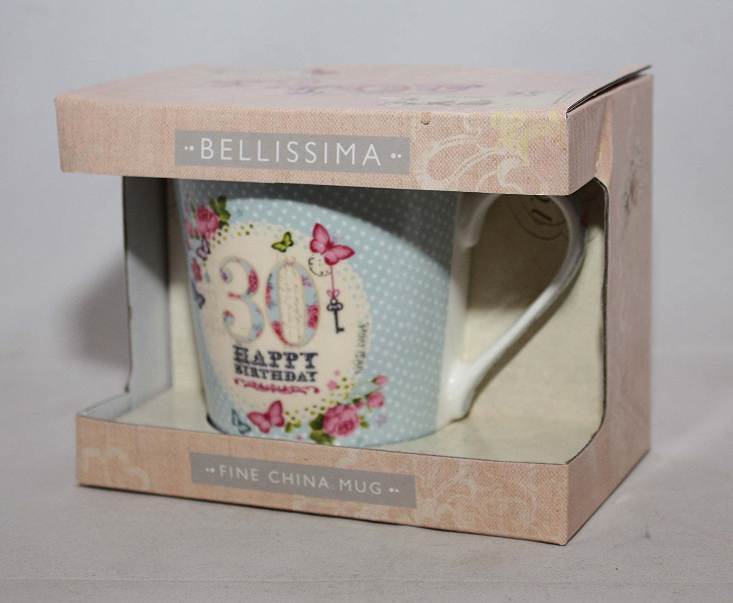 Bellissima Happy Birthday 30 Butterfly China Gift Mug - hanrattycraftsgifts.co.uk