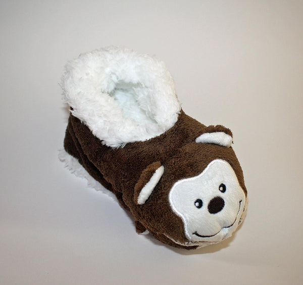 NEW Snoozies Cozy Little Animals Indoor Fleece Slippers with Non Slip Sole (UK 3-4, Brown Monkey) - hanrattycraftsgifts.co.uk