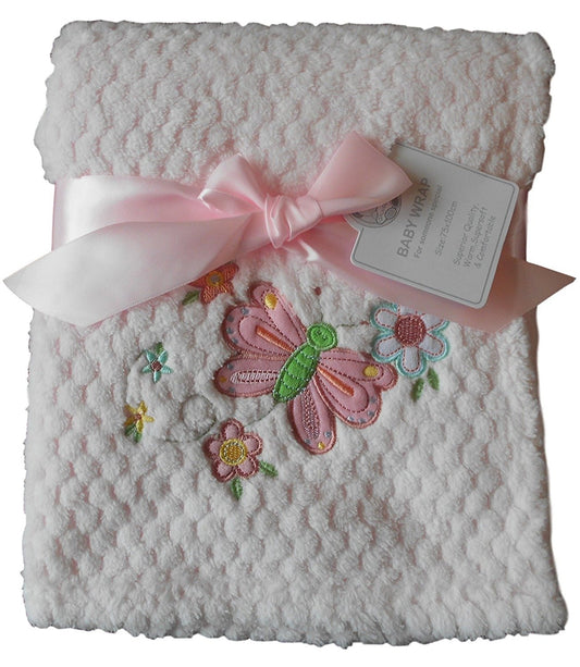 Baby Girls Beautiful Pink Butterfly and Flowers Blanket Wrap 100cm x 75cm approx - hanrattycraftsgifts.co.uk