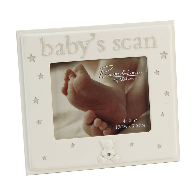 CREAM BABY'S SCAN PHOTO FRAME WITH TEDDY & DIAMANTE BY BAMBINO JULIANA CG905 - hanrattycraftsgifts.co.uk