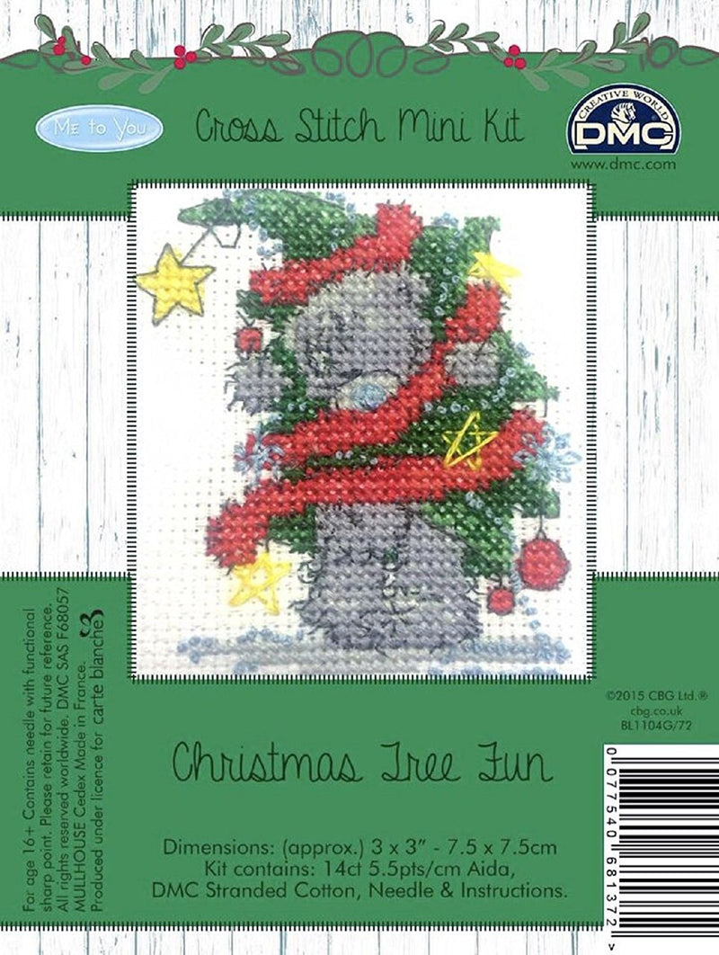 DMC Me to You Christmas Tatty Teddy Cross Stitch Mini Kit - Christmas Tree Fun by DMC - hanrattycraftsgifts.co.uk
