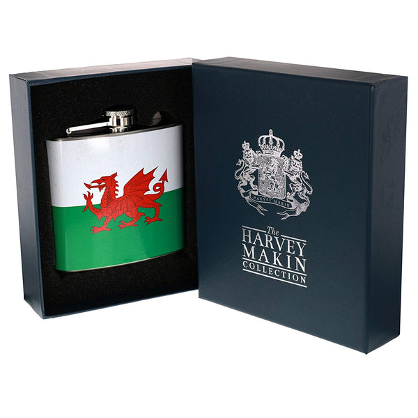 5oz Stainless Steel Hip Flask - Welsh Flag - hanrattycraftsgifts.co.uk