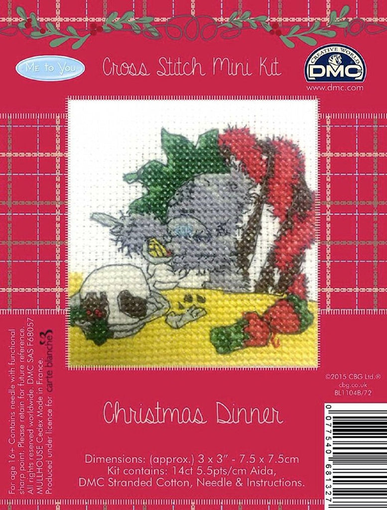 DMC Me to You Christmas Tatty Teddy Cross Stitch Mini Kit - Christmas Dinner - hanrattycraftsgifts.co.uk