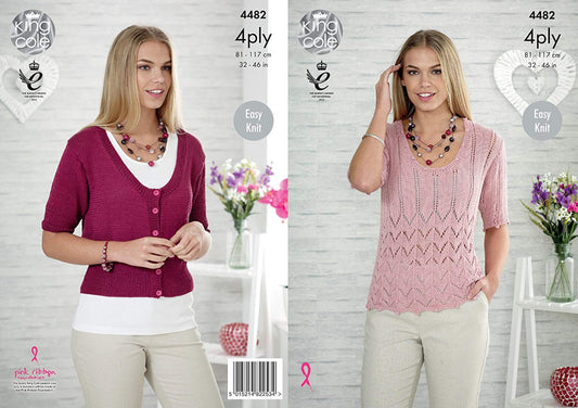 King Cole 4482 Knitting Pattern Ladies Top and Cardigan in Bamboo Cotton 4ply - hanrattycraftsgifts.co.uk
