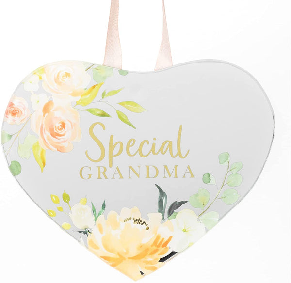 Floral Mirror Glass Hanging 'Heart' Plaque Gift - Special Grandma