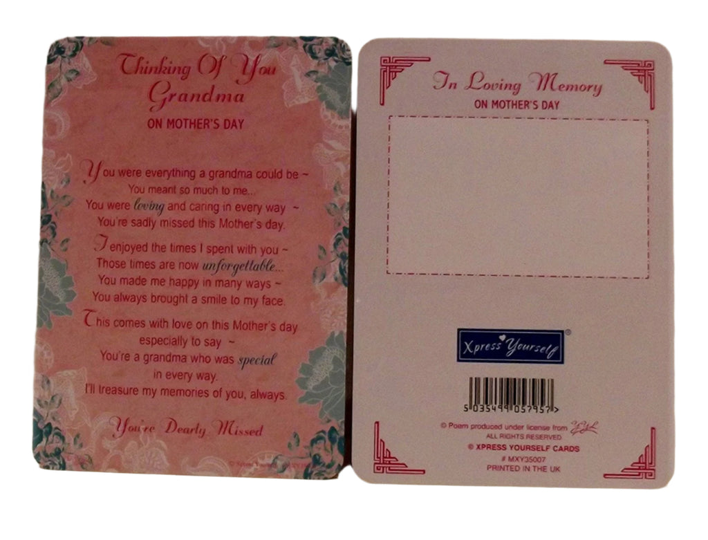 Loving Memory Mother's Day Graveside Memorial Card & Holder 5.75 x 4"- Thinking Of You Grandma 35006 - hanrattycraftsgifts.co.uk