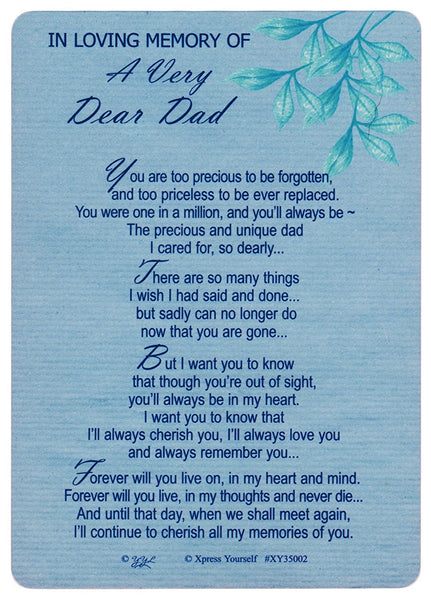 Memorial Graveside Card - In Loving Memory Of A Very Dear Dad - hanrattycraftsgifts.co.uk