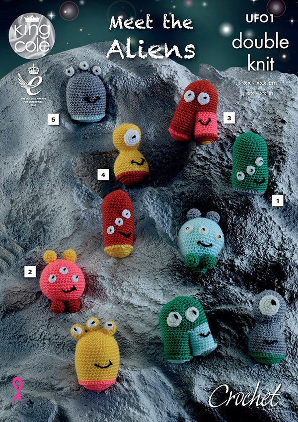 King Cole UF01 Crochet Pattern UFO Alien Toys in King Cole Dollymix DK