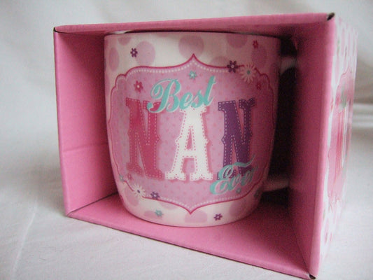 "Best Nan Ever" Pink Vintage Style  Mug - hanrattycraftsgifts.co.uk