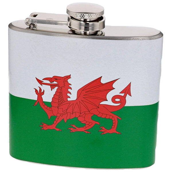 5oz Stainless Steel Hip Flask - Welsh Flag - hanrattycraftsgifts.co.uk