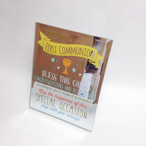 First Communion - Signography Mirror Glass Plaque - hanrattycraftsgifts.co.uk