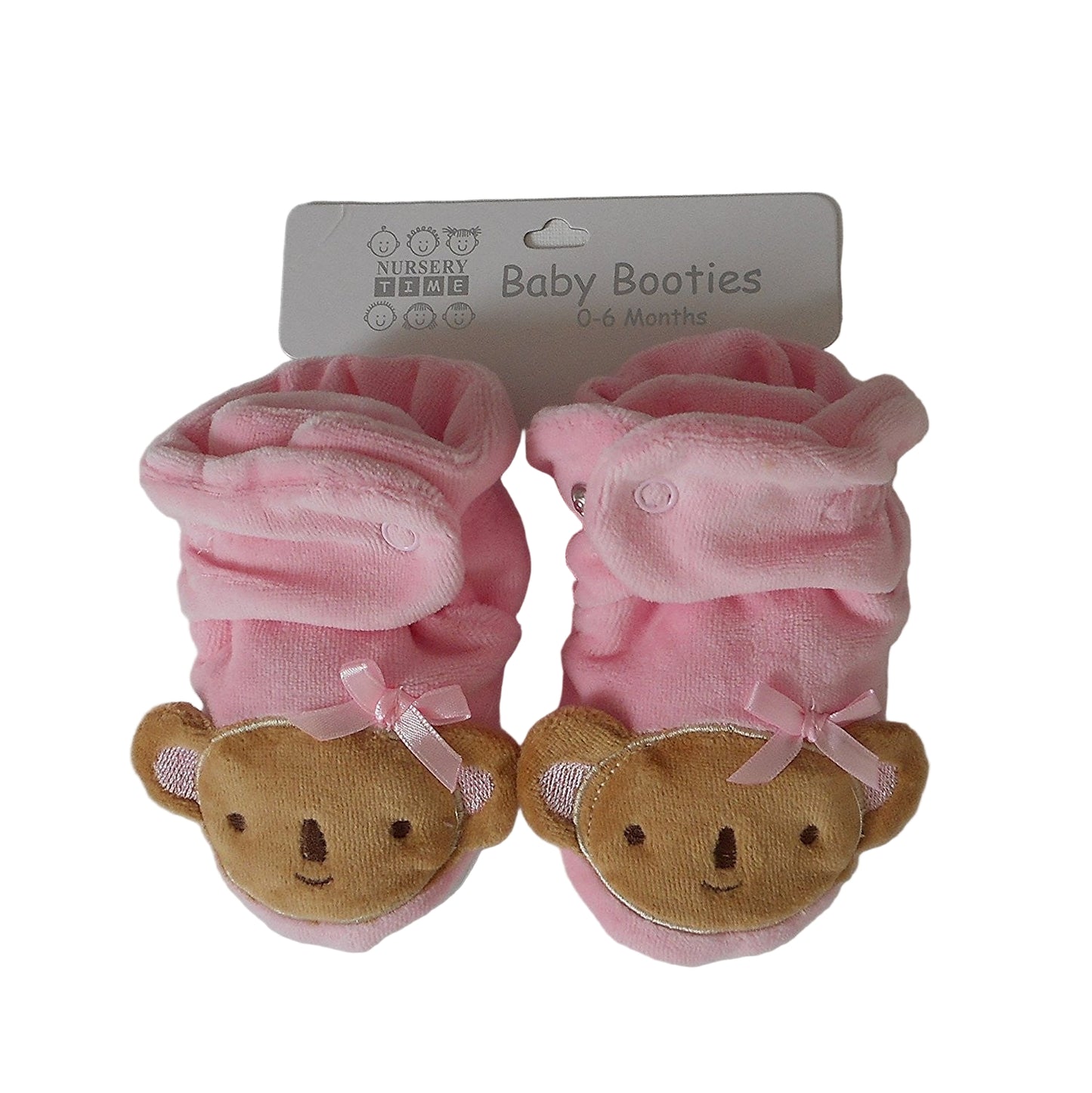 Pair of Pink Baby Girl Newborn Velour Bear Booties 0 - 6 Months - hanrattycraftsgifts.co.uk