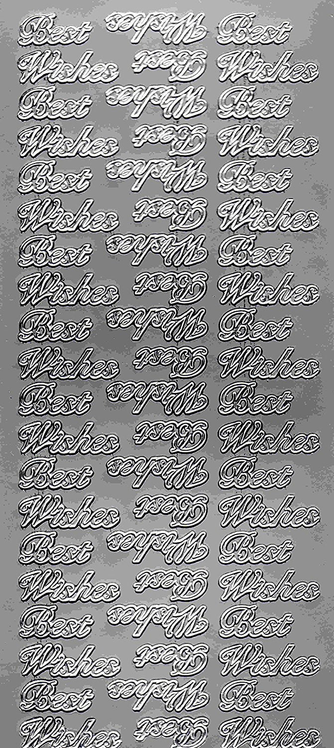 silver peel off, stickers, best wishes, ideal for arts and cards, crafts, mats, vellum etc - hanrattycraftsgifts.co.uk