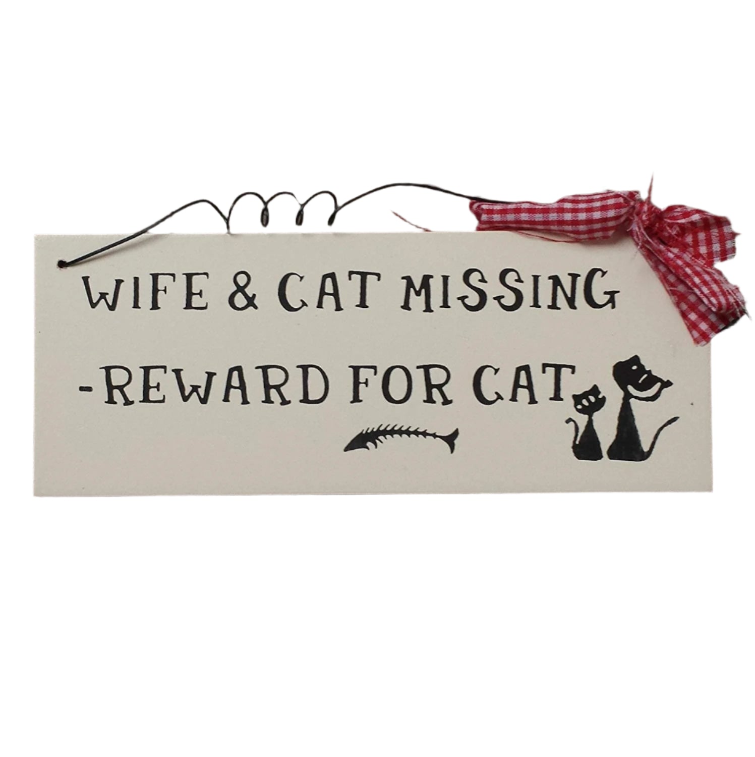 Small Wooden Sign Decoration with Red Gingham Ribbon and Wire - hanrattycraftsgifts.co.uk
