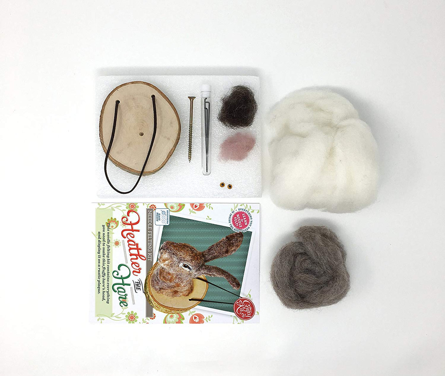 Crafty Kit Company Heather the Hare Beginners Needle Felting Kit, designed and made in the UK, complete with all materials and tools required, perfect gift or starter project for a craft lover. - hanrattycraftsgifts.co.uk