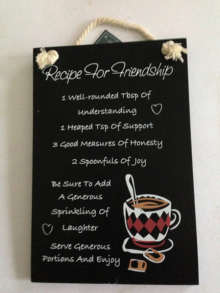 Wooden Shabby Chic Sign Recipe For Friendship Plaque 24cm x 16cm - hanrattycraftsgifts.co.uk