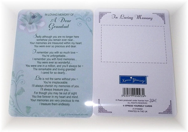 Grave Card In Loving Memory Of A Dear Grandad - hanrattycraftsgifts.co.uk