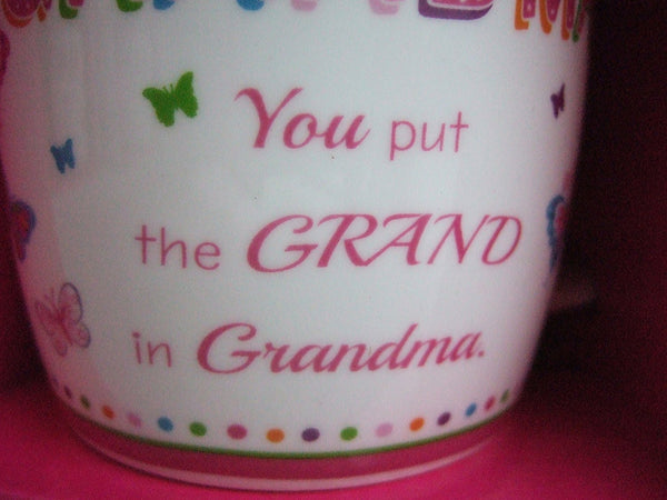"Grandma" Pink Butterfly Pattern Sentimental Mug - hanrattycraftsgifts.co.uk