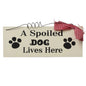 small Wooden Wall Plaque / Sign with Red Gingham Bow and Wire (A Spoiled DOG Lives Here) - hanrattycraftsgifts.co.uk