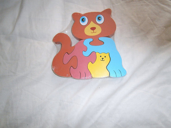 Childrens Kids Wooden Animal Cat Shape Puzzle 12 Months+ - hanrattycraftsgifts.co.uk