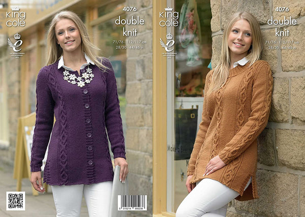 King Cole 4076 Knitting Pattern Sweater and Cardigan  Merino Blend DK