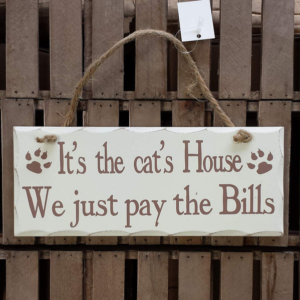 Rectangular Wooden Shabby White Distressed Wooden Wall Plaque on rope pet dog or cat lovers - hanrattycraftsgifts.co.uk