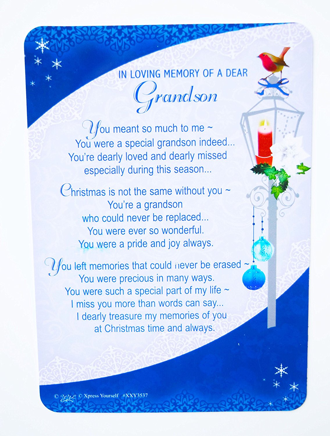 Grandson Grave Card Christmas Decorations Memorial Remembrance Missing You Card - hanrattycraftsgifts.co.uk