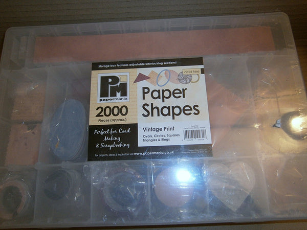 paper shapes vintage print ovals,circles squares,triangles ,rings 2000 pieces (approx) - hanrattycraftsgifts.co.uk