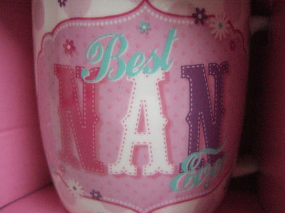 "Best Nan Ever" Pink Vintage Style Pattern Sentimental Mug - hanrattycraftsgifts.co.uk